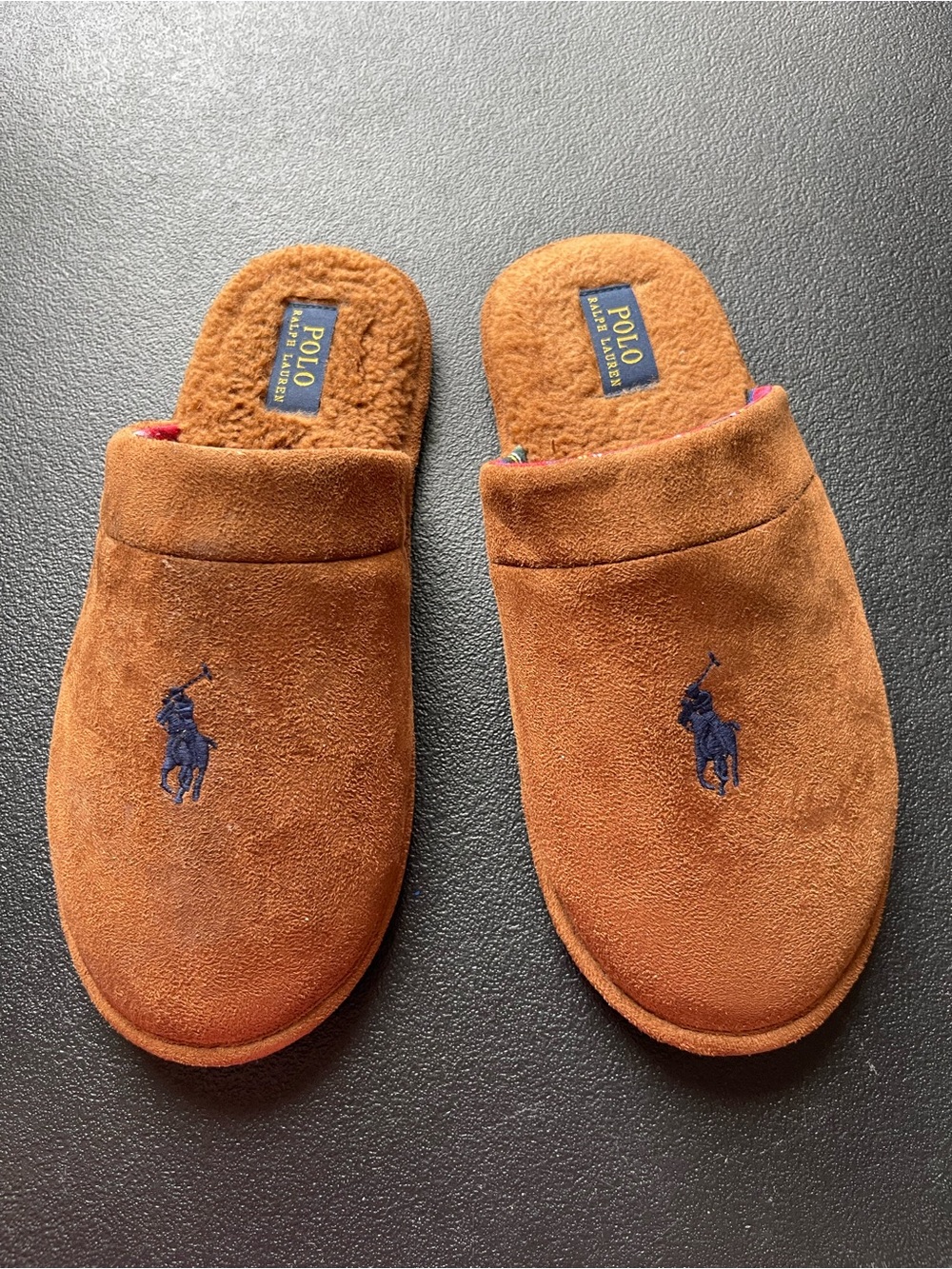 Polo by Ralph Lauren Tan Suede Logo Slip-On Slippers